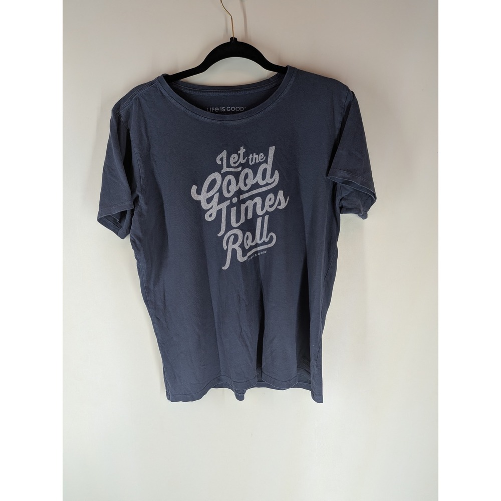 Life is Good Womens Crusher Tee Navy Blue Let the Good Times Roll Graphic L